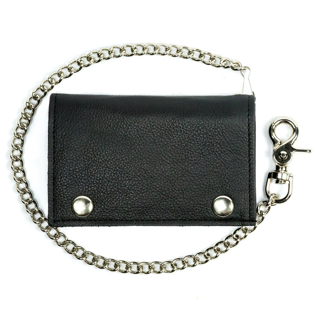 TC817 6" XL Trifold Leather Zip-Pocket ID Biker Chain Wallet