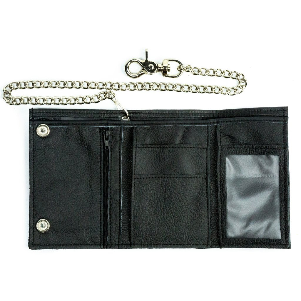 TC817 6" XL Trifold Leather Zip-Pocket ID Biker Chain Wallet