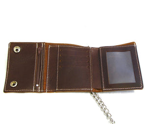 CP315 4.5" Trifold Dark Brown w/ White Stitching Biker Chain Wallet
