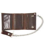 AT322-46 4.5" Tri-fold Wallet w/ Chain - Antique Brown Leather