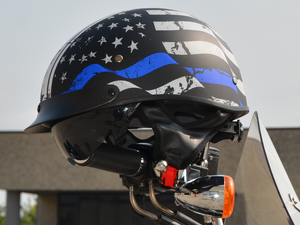 blue and white motorcycle half helmet Vega Helmets 7850-024 Unisex-Adult Half Size Motorcycle Helmet (Back the Blue, Large)
