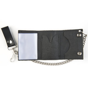 TC304-23 Tri-Fold 4.5" Black Leather Biker Chain Wallet