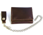 CP315 4.5" Trifold Dark Brown w/ White Stitching Biker Chain Wallet