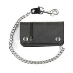 BW420 Biker 6" Bi-Fold Outside Zippered Pocket Black Chain Wallet