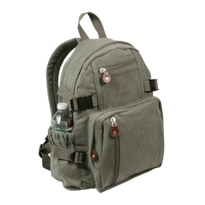 Vintage Canvas Compact Backpack with 2 Side Water Bottle Holder Pockets