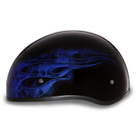 D.O.T. Daytona Half Helmet - Unisex - Skull Flames Blue - D6-SFB