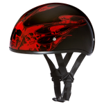 D.O.T. Daytona Half Helmet - Unisex - Skull Flames Red - D6-SFR