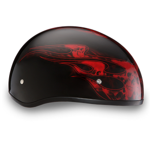 D.O.T. Daytona Half Helmet - Unisex - Skull Flames Red - D6-SFR