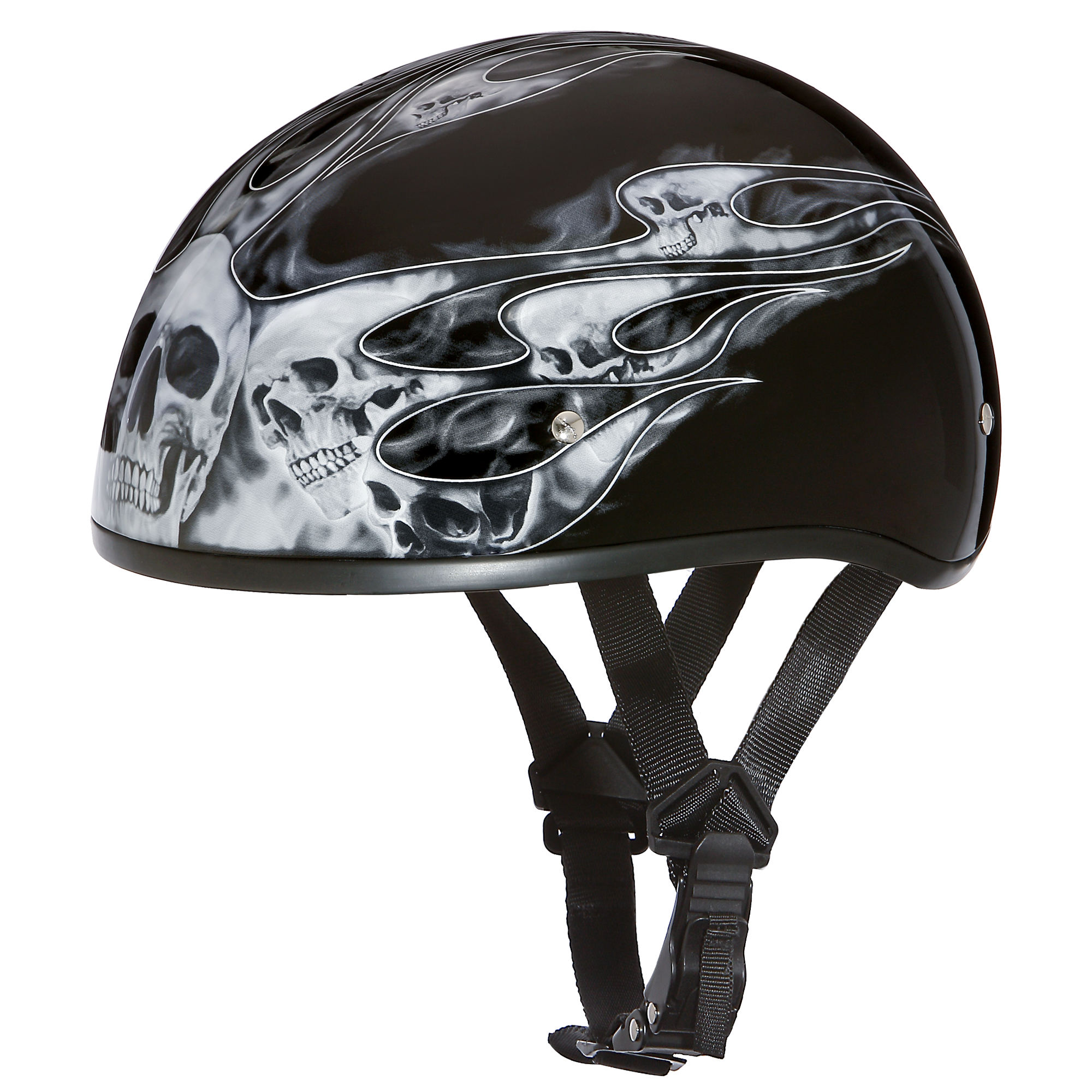 D.O.T. Daytona Half Helmet - Unisex - Skull Flames Silver - D6-SFS