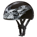 D.O.T. Daytona Half Helmet - Unisex - Skull Flames Silver - D6-SFS