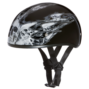 D.O.T. Daytona Half Helmet - Unisex - Skull Flames Silver - D6-SFS