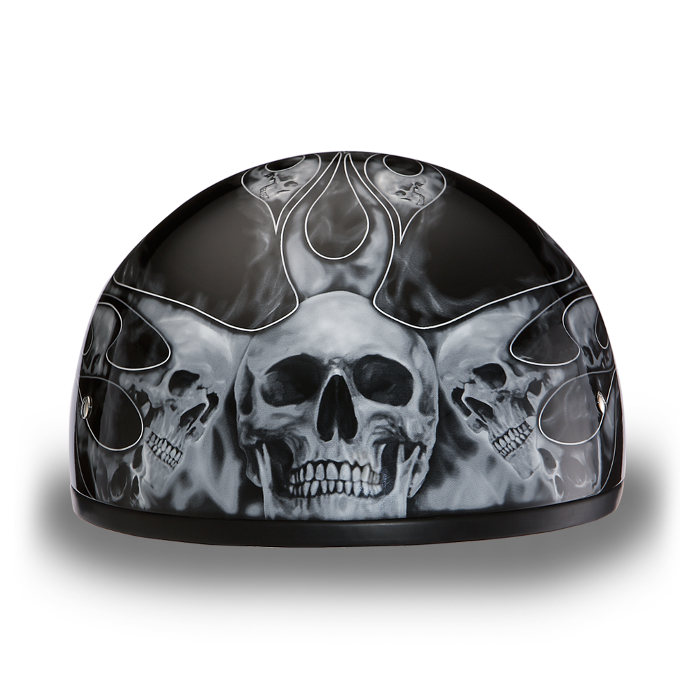 D.O.T. Daytona Half Helmet - Unisex - Skull Flames Silver - D6-SFS