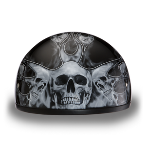 D.O.T. Daytona Half Helmet - Unisex - Skull Flames Silver - D6-SFS