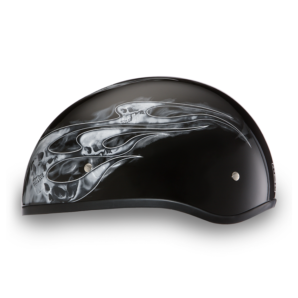 D.O.T. Daytona Half Helmet - Unisex - Skull Flames Silver - D6-SFS