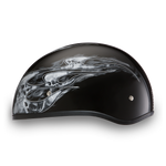 D.O.T. Daytona Half Helmet - Unisex - Skull Flames Silver - D6-SFS