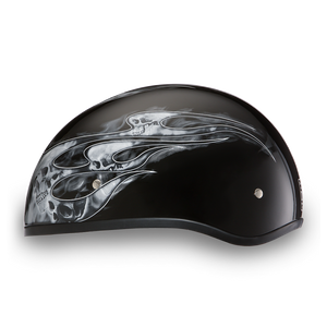 D.O.T. Daytona Half Helmet - Unisex - Skull Flames Silver - D6-SFS