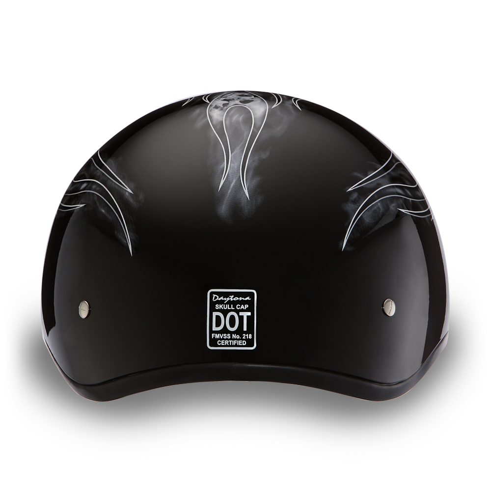 D.O.T. Daytona Half Helmet - Unisex - Skull Flames Silver - D6-SFS