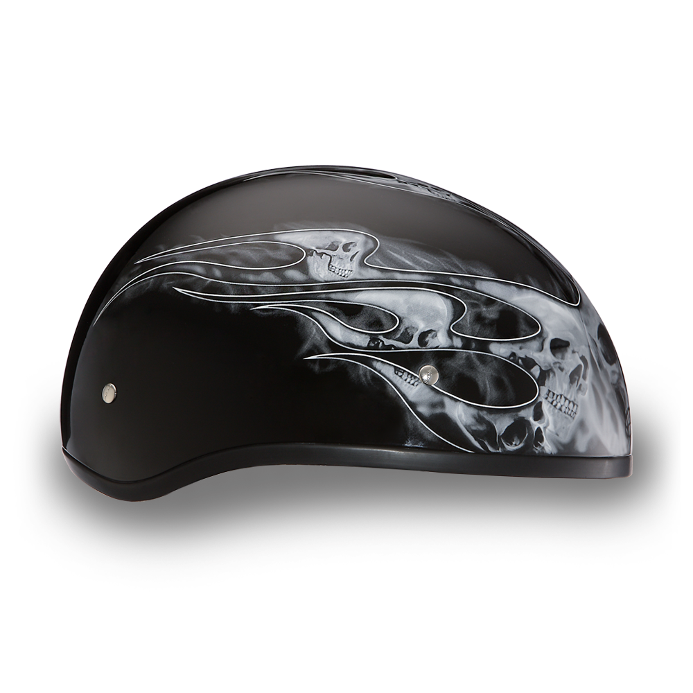 D.O.T. Daytona Half Helmet - Unisex - Skull Flames Silver - D6-SFS