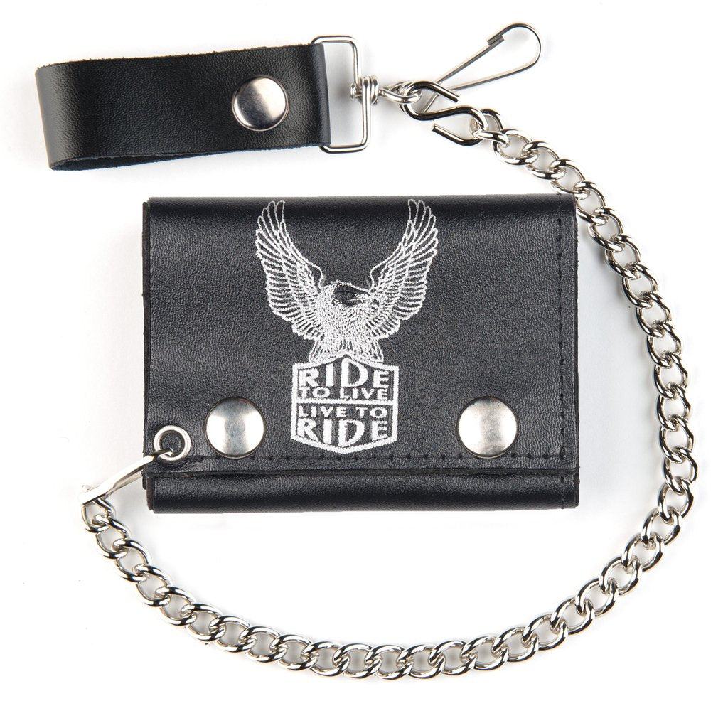 TC304-61 Tri-Fold 4" Ride to Live Eagle with Silver Flake Biker Chain Wallet
