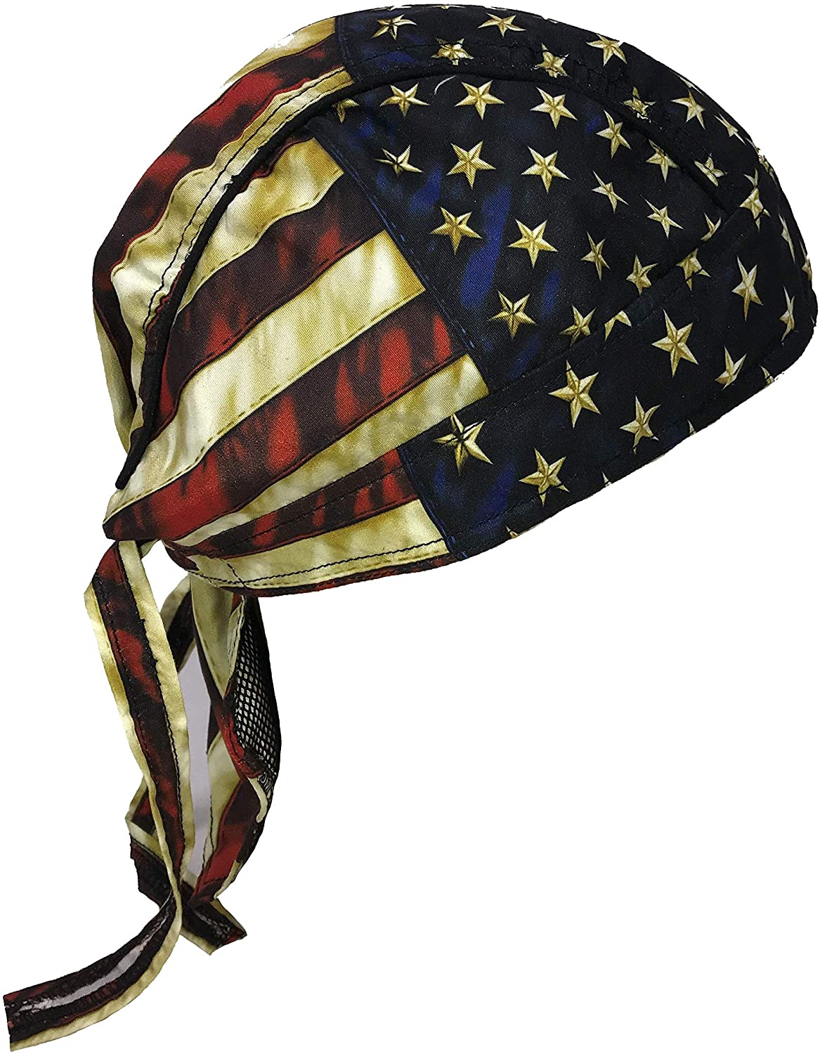 Distressed American USA Flag Headwrap Durag Biker Skull Cap