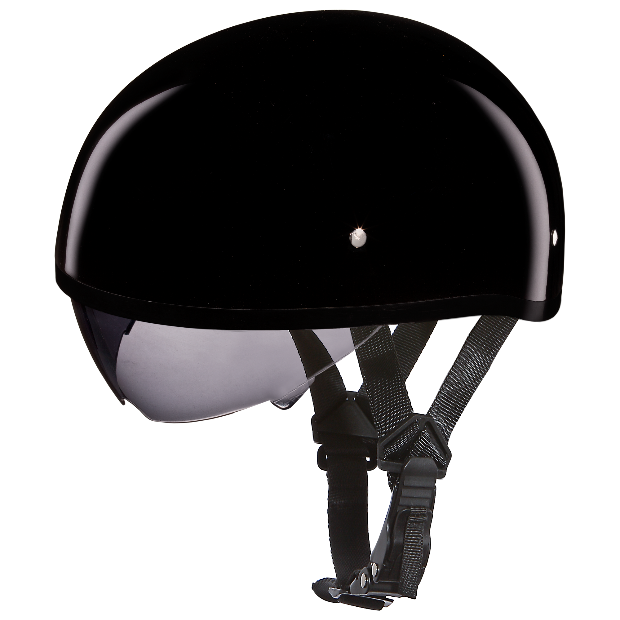 D.O.T. Daytona Half Helmet - Unisex - Gloss Black with Pull-Down Inner Mini Shield - DS8-A