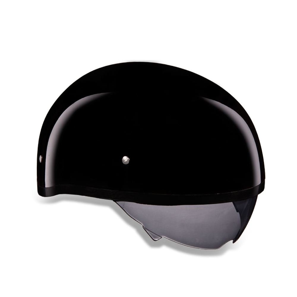 D.O.T. Daytona Half Helmet - Unisex - Gloss Black with Pull-Down Inner Mini Shield - DS8-A