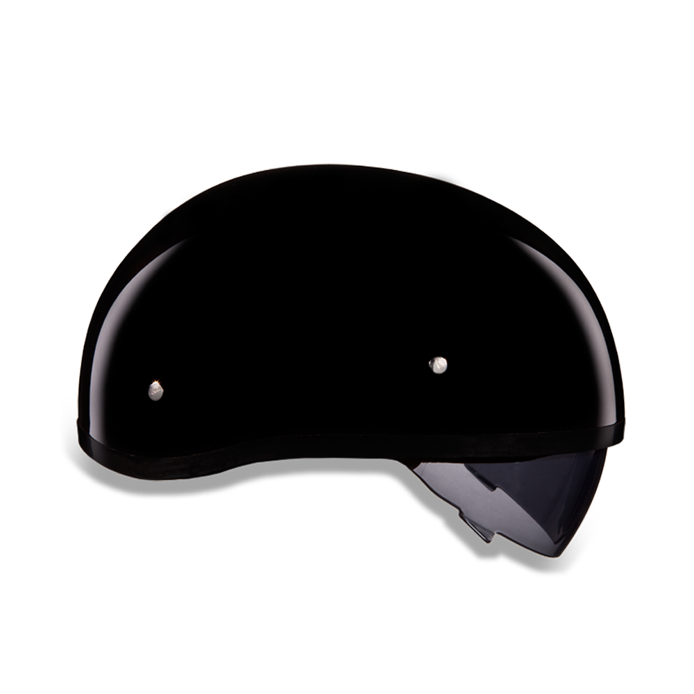 D.O.T. Daytona Half Helmet - Unisex - Gloss Black with Pull-Down Inner Mini Shield - DS8-A