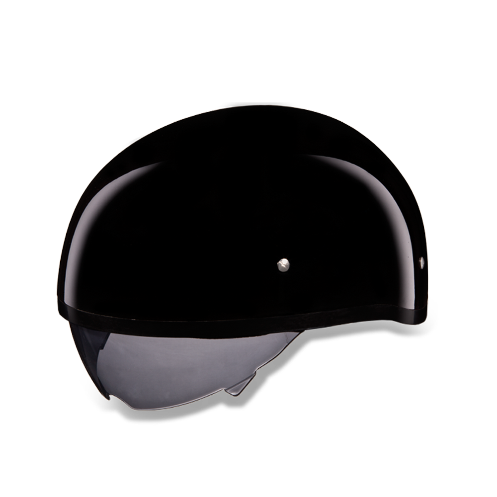 D.O.T. Daytona Half Helmet - Unisex - Gloss Black with Pull-Down Inner Mini Shield - DS8-A
