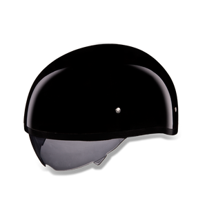 D.O.T. Daytona Half Helmet - Unisex - Gloss Black with Pull-Down Inner Mini Shield - DS8-A