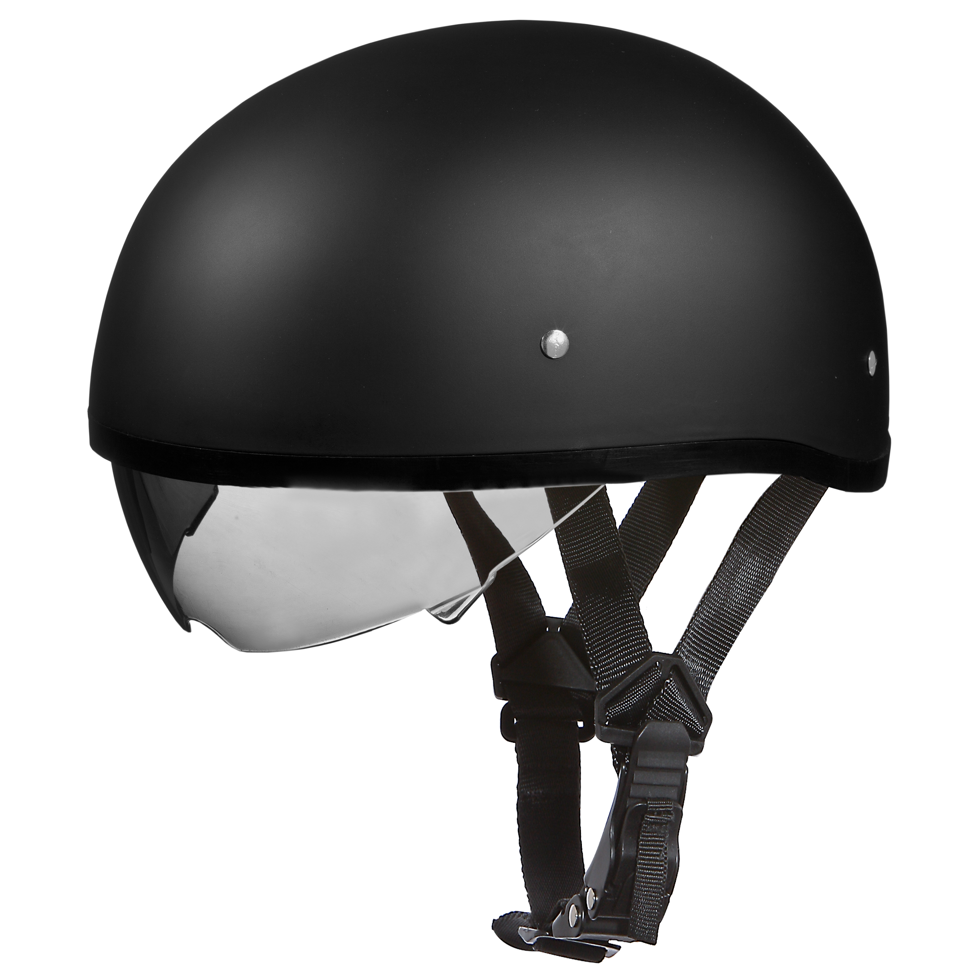 D.O.T. Daytona Half Helmet - Unisex - Flat/Dull Black with Pull-Down Inner Mini Shield - DS8-B