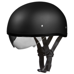 D.O.T. Daytona Half Helmet - Unisex - Flat/Dull Black with Pull-Down Inner Mini Shield - DS8-B