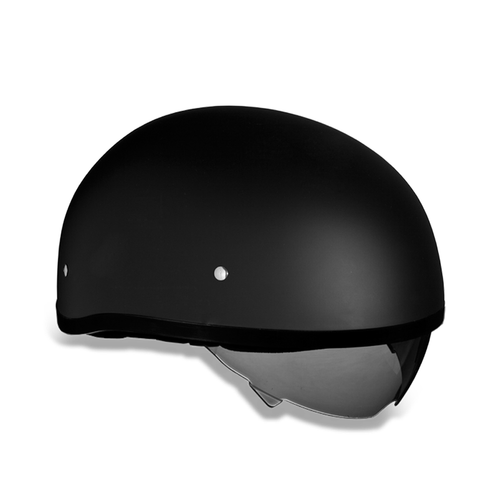 D.O.T. Daytona Half Helmet - Unisex - Flat/Dull Black with Pull-Down Inner Mini Shield - DS8-B