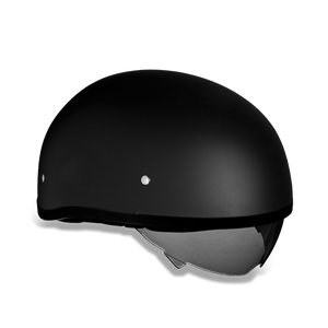 D.O.T. Daytona Half Helmet - Unisex - Flat/Dull Black with Pull-Down Inner Mini Shield - DS8-B