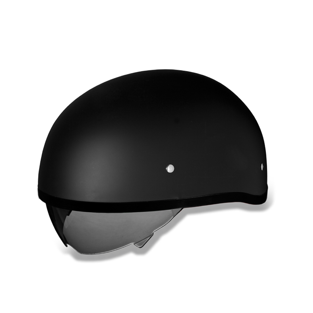 D.O.T. Daytona Half Helmet - Unisex - Flat/Dull Black with Pull-Down Inner Mini Shield - DS8-B