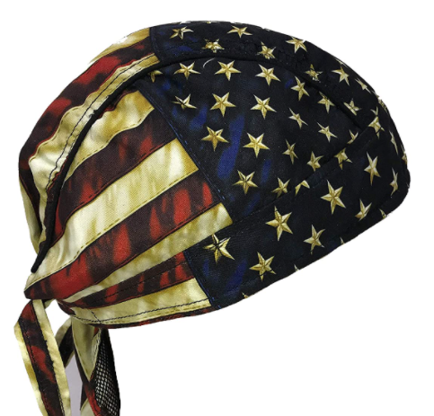 Distressed American USA Flag Headwrap Durag Biker Skull Cap