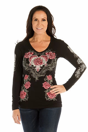 Rose & Heart Long Sleeved Shirt - 7298