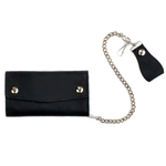 7" Bifold Checkbook Soft Black Leather Biker Style Chain Wallet BW855