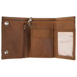 PUB337 5.75" Tri-fold Wallet w/ Chain - Brown Leather w/ Buffalo Snaps