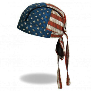 Distressed American USA Flag Headwrap Durag Biker Skull Cap