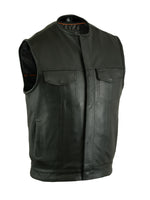 Men's Concealed Snap Closure, Milled Cowhide, Without Collar & Hidden Zipper