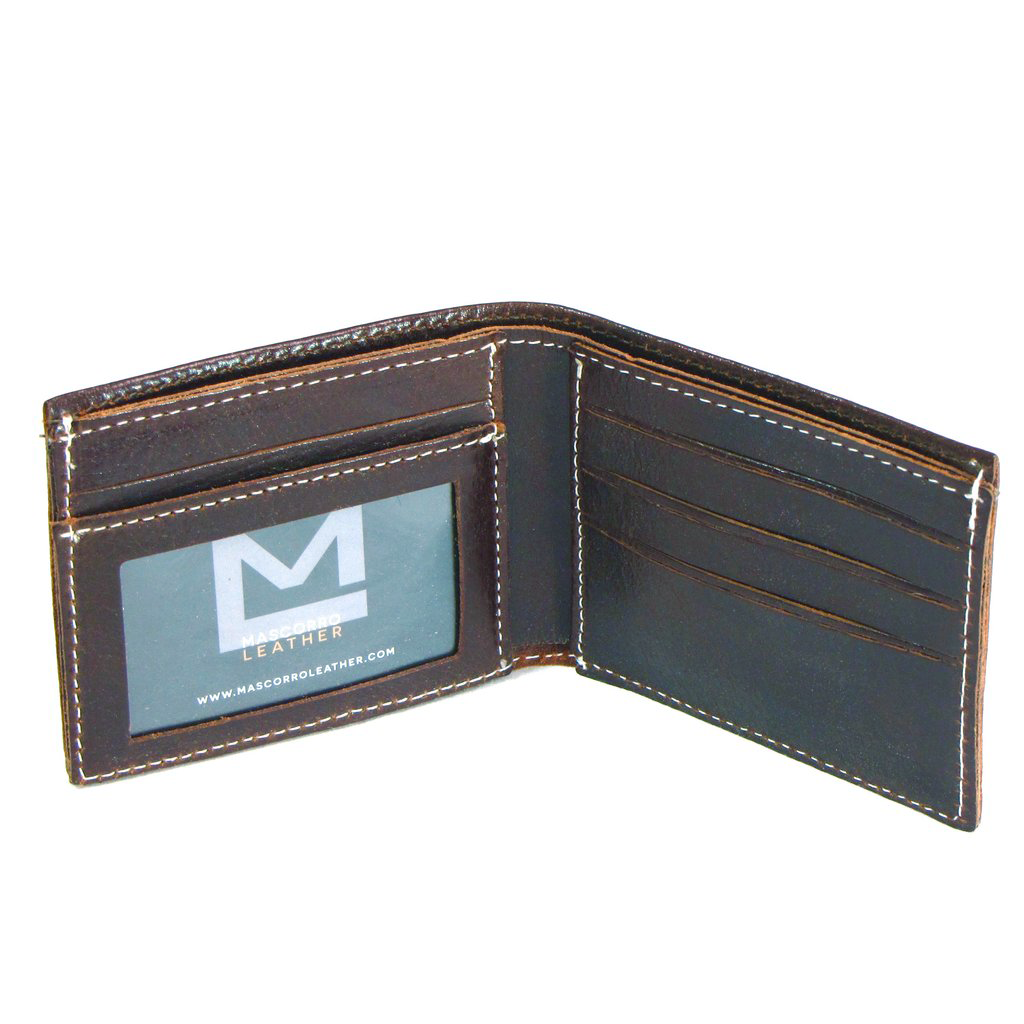 CP330 4.5" Premium Slim Brown w/ White Stitching Leather Billfold Wallet