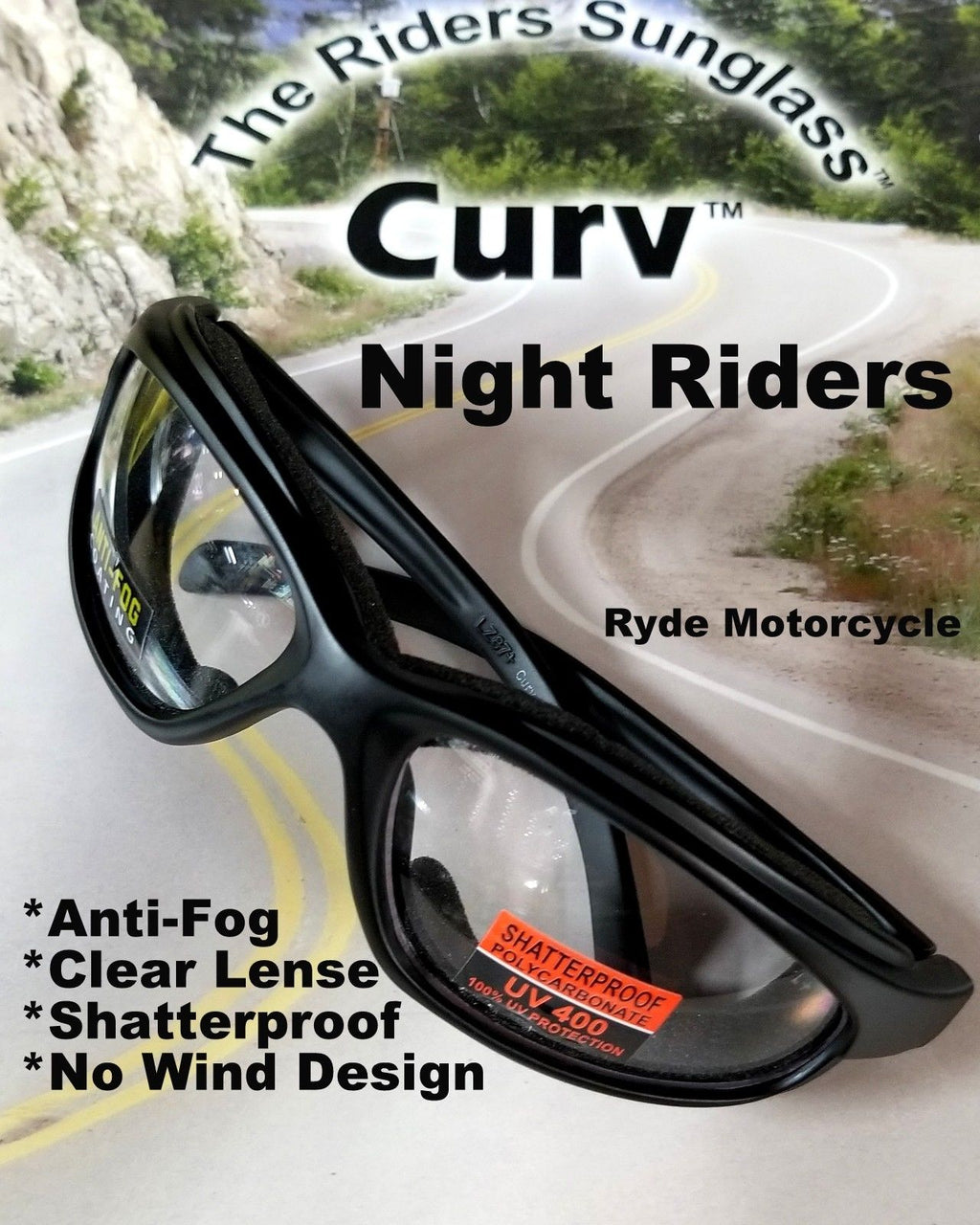 Curv Z Shatterproof Night Riders Clear Motorcycle Glass Soft Foam Anti-fog 02-02