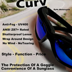 Curv Z Shatterproof Blue Mirror Lenses Motorcycle Biker Sunglass No Wind Anti-Fog 02-19