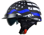 Vega Warrior D.O.T. Back the Blue Half Helmet w/ Drop Down Smoke Shield